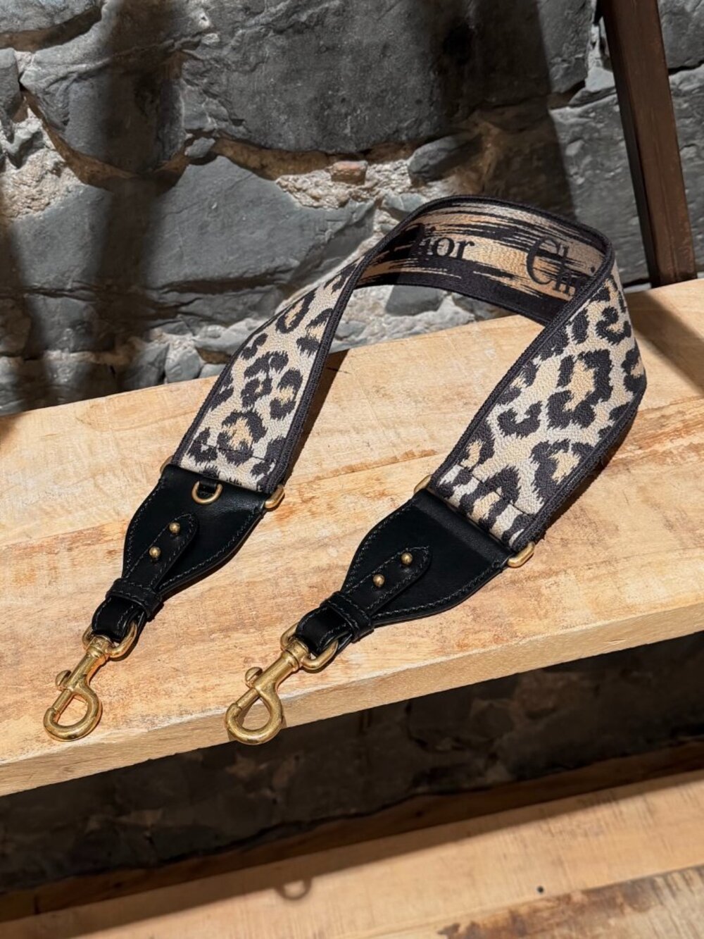 Dior Leopard Print Canvas Mizza Embroidered Wide Bag Strap